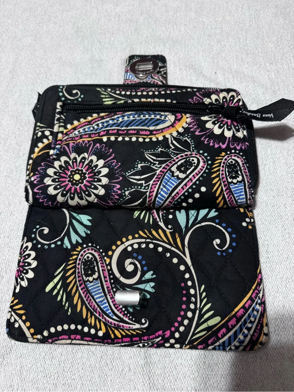 Vera Bradley Black Quilted Paisley Wallet with Colorful Accents - Picture 2 of 6